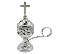 Encensoir En Métal - Encensoir En Métal, Porte-encens En Métal Avec Croix - Petit Encensoir Au Charbon De Bois Argenté, Encensoir En Croix Catholique, Distillateur Plaqué En Laiton Pour L'église Et La