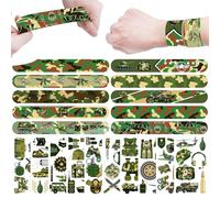 ENCETARDE Ensemble de 60 pièces de fête militaire camouflage, 30 tatouages temporaires, 30 bracelets Slap, fournitures d'anniversaire army theme, décoration camouflage