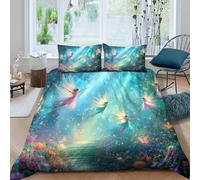 Enchanted fairies Housse de Couette Léger résistante 3 Pièces 3D Effet Fantaisie woodland scène Ensemble De Literie avec 2 Taies d'oreiller Hypoallergique for Garçons Filles Double（200x200cm）