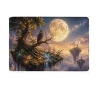 Enchanted Floating Island with Owl Tapis 150 x 100 cm, Doux et Antidérapant | Idée cadeau de Noël : tapis de salon à poils courts, avec dos à points PVC antidérapants; pour chambre