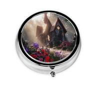 Enchanted Flower Cottage Pilulier personnalisé unique - Pilulier de voyage 7 jours avec motif imprimé complet - Mini organisateur de médicaments plaqué fer
