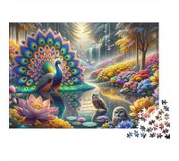 Enchanted Forest with Peacock Puzzle 1000 Pièces Educa Jouet en Bois Jeu D'Intelligence Décoration Intérieure Jeu Éducatif Challenge Toy Adultes & Enfants des 14 Ans 52x38cm/1000pcs
