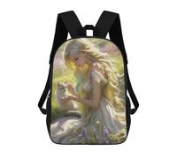 Enchanted Garden with Fairy And Cat -1 Sacs À Dos Imprimés En 3D Pour Enfants 17inch Sacs À Dos Tendance Et Décontractés Pour La Journée, Sacs De Voyage, Sacs À Dos D'extérieur Pour Garçons Et Filles