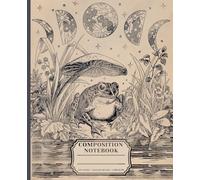 Enchanted Marshland: Vintage Botanical Composition Book with Mystical Frog and Crescent Moon Design for Journaling and School