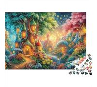 Enchanted Treehouse Village au crépuscule Puzzle De 1000 Pièces Cottage enchanté Idéal pour Hommes, Femmes, Personnes Âgées Et Seniors 70x50cm/1000pcs