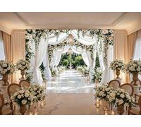 Enchanted Walkway Toile de fond de mariage florale blanche parfaite pour les cérémonies, les fêtes prénuptiales et les lieux de luxe. Superbe fond de photographie et décoration d'événements pour les