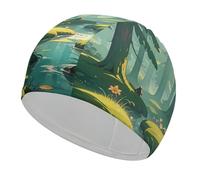 Enchanted Wilderness Fantasy on Dark Green Bonnet de bain unisexe pour adulte Bonnet de piscine antidérapant Confortable Durable Facile à mettre et à enlever Bonnet de bain imperméable Garde les