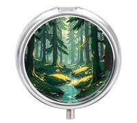 Enchanted Wilderness Fantasy on Dark Green Petite boîte à pilules de voyage à 3 compartiments avec design anti-mélange facile à récupérer médicaments pour médicaments, vitamines et compléments