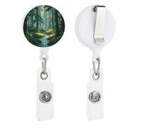 Enchanted Wilderness Fantasy sur bobine de badge rétractable avec clip d'identification et porte-clés - Porte-badge pour employés de bureau, médecin, infirmière - Vert foncé
