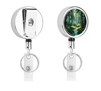 Enchanted Wilderness Fantasy sur enrouleur de badge rétractable vert foncé, joli porte-badge d'allaitement avec pince crocodile robuste pour infirmières, enseignantes, bureau, travail, cadeaux pour