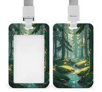 Enchanted Wilderness Fantasy sur porte-badge vertical vert foncé avec cordon amovible durable pour enseignants d'usine de bureau
