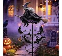 Enchanted Witch Garden Wind Spinner en résine 3D en forme de sorcière, chauve-souris et étoile rotatifs, décoration de jardin gothique rotatif alimenté par un mouvement 3D, décoration effrayante pour