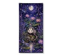 Enchanteresse de couverture de porte de jardin au clair de lune, lys magiques et libellules décoration de porte d'entrée, fournitures de festival de printemps et d'été, 91,4 x 183 cm