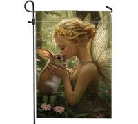 Enchanteur drapeau de jardin féérique, forêt magique vert pastel, bannière extérieure double face en toile de jute, décoration de pelouse sur le thème de la nature, 30,5 x 45,7 cm