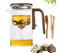 Enchanti Tea Pot, Magic Teapot With Infuser, Enchanted Tea Witchcraft Teapot, One Click Magnetic Switch Tea Separation Filtration Glass Tea Pot Wood (520ml)