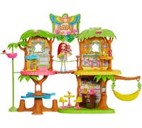 Enchantimals Coffret Maison Café Jungle Enchantée, Mini-poupée Peeki Perroquet, Figurine Animale Sheeny, balançoire et Accessoires, Jouet Enfant, GNC57