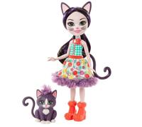 Enchantimals GJX40 Mini-poupée Ciesta Chat et Figurine Animale Climber, avec Jupe Amovible, Chaussures et Serre-tête, Jouet pour Enfant, Multicolore