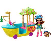 Enchantimals Coffret Bateau d'Exploratrice à roulettes, Mini-poupée Merit Singe, Figurine Animale Compass et Accessoires, Jouet Enfant, GFN58