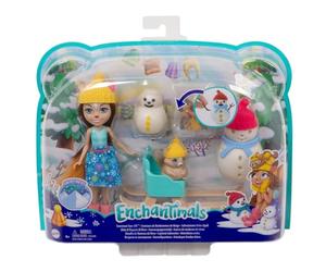 ENCHANTIMALS Coffret Bonhommes de Neige, Mini-poupée Sharlotte Écureuil, Figurine Animale Nutsy, pâte à Modeler et Accessoires, Jouet pour Enfant, GNP16