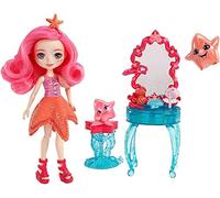 Enchantimals Coffret Coiffeuse, Mini-poupée Starling Étoile de Mer et Figurines Animales Idyl et Rypple avec accessoires de beauté, jouet enfant, FKV59