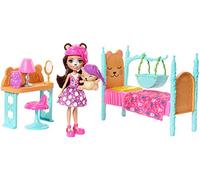 Enchantimals Coffret La Chambre de l'Ours, Mini-poupée Bren Ours et Figurine Animale Snore avec lit et accessoires, jouet enfant, FRH46