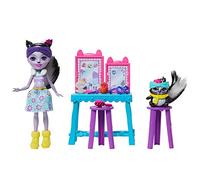 ENCHANTIMALS Coffret Le Salon de Beauté, Mini-poupée Sage Moufette, Figurine Animale Caper et Accessoires, Jouet pour Enfant, GJX34