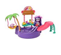 Enchantimals Coffret Piscine En Forme De Singe Avec Poupée De 15,3 Cm, Figurine Animal, Toboggan, Balançoire, +12 Pièces De Jeu, Jouet Enfant, A Partir De 4 Ans, HTW73