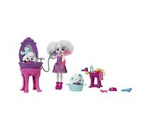 Enchantimals, Coffret Salon de Toilettage Caniche avec 1 Poupée Perris Caniche et 2 Chiots Qui changent de Couleur, Jouet Enfant, Dès 4 Ans, HHC20