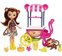 Enchantimals Coffret Stand de Fruits, Mini-poupée Merit Singe et Figurine Animale Compass avec véhicule et accessoires, jouet enfant, FCG93