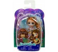 Enchantimals famille - coffret petite soeur bexie ours et bidie - mini poupee 10 cm et figurine animal - set jouet fille et carte
