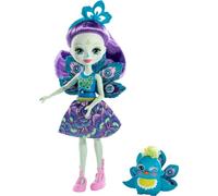 Enchantimals Mini-poupée FXM74 Patter Paon & Flap, longs cheveux violets, jupe amovible, multicolore