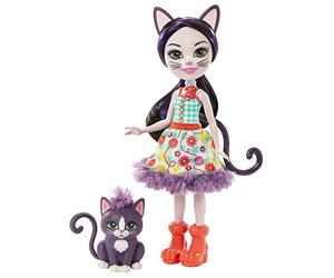 Enchantimals GJX40 Mini-poupée Ciesta Chat et Figurine Animale Climber, avec Jupe Amovible, Chaussures et Serre-tête, Jouet pour Enfant, Multicolore