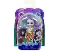 Enchantimals little sister - mini poupee chat cabery 10 cm et animal pawla - famille soeur - set jouet fille et carte animaux