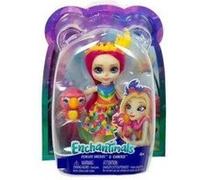 Enchantimals - mini poupee little sister peachy perroquet et chatter - soeur 10 cm figurine animal - set jouet 4 ans et carte