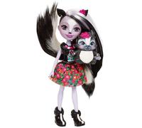 Enchantimals Mini-poupée Sage Moufette et Figurine Animale Caper, aux cheveux noir et blanc avec jupe à motifs en tissu, jouet en