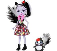 Enchantimals Mini-poupée Sage Moufette et Figurine Animale Caper aux Longs Cheveux Noirs et Blancs, Jupe Amovible et Faux col, Jouet pour Enfant, FXM72 - Multicolore