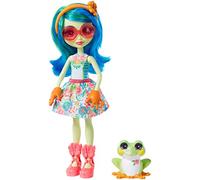 Enchantimals Mini-poupée Tamika Grenouille et Figurine Animale Burst, aux Cheveux Bleus avec Jupe à Motifs en Tissu, Jouet Enfant, GFN43
