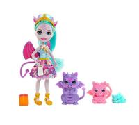 Enchantimals - Poupée Deanna Dragon 15 Cm Et 3 Figurines Dragons - Coffret Famille Collection Royals