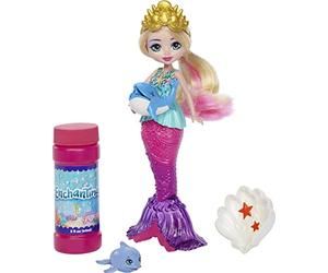 Enchantimals Royaume de l'océan Mini-poupée Atlantia Sirène Bulles, avec Mini-Figurine Dauphin et 1 Flacon de Savon à Bulles, Jouet pour Enfant, HFT24