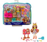 Enchantimals Savane Ensoleillée Coffret Salon de Coiffure avec Mini-poupée Lacey Lion, Figurine Animale Manesy et Accessoires, Jouet pour Enfant, GTM29