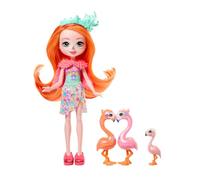 Enchantimals Sunshine Beach Famille Florinda Flamant Coffret avec petite poupée Florinda Flamant, ami Twig et 2 figurines d’animaux de la même fratrie formant un cœur, HRX85