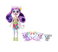 Enchantimals Sunshine Beach Famille Lorinda Lémur Coffret avec petite poupée Lorinda Lémur, ami Ringer et 2 figurines d’animaux de la même fratrie formant un cœur, HRX86
