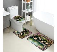 Enchanting - Lot de 3 tapis de salle de bain en mousse à mémoire de forme, absorbants et antidérapants en forme de U, motif lanternes florales, lavables, à séchage rapide