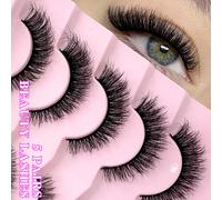 ENCHUW 5 paires de faux cils de luxe 8D style œil de chat ailé naturel, réutilisables et confortables, convenant à toutes les occasions Fibre synthétique