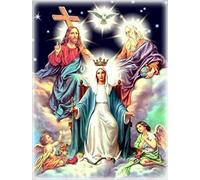 ENCHYS Diy Tableau Perle Canevas Broderie Diamant Croix Jésus Vierge Religieuse Kit Complet Carre Strass Coller Grand Format Art Adulte 5D Diamond Painting Personnalisé Accessoires Mosaïque c5393