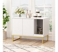 Enclos à litière pour chat, meuble à litière cannelé caché avec tapis à gratter et pieds en métal, armoire moderne fermée pour chat, 80 x 45 x 55 cm, maison d'intérieur pour animaux domestiques pour