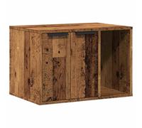 Enclos à litière pour chats en bois ancien aggloméré 60 x 40 x 40 cm | Panneau de particules résistant, 2 entrées, capacité de 60 kg, niche et table basse, nettoyage facile