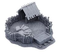 Enclos avec mère cochon et porcelets - Terrain de ferme fantastique pour RPG de table | Accessoire de paysage rural à l'échelle 28 mm | Modèle en plastique et résine 105 x 120 mm | Licence de paysage