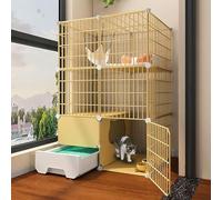 Enclos de Cage à 3 Niveaux, Cage de Chat Bricolage intérieur, avec bac à litière pour Chats, chenils de Fil métallique détachable, Caisse de Chaton, Maison de Chat (Couleur: Jaune, Taille: