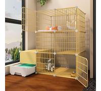 Enclos de Cage à Chats à 3 Niveaux, Cage de Chat Bricolage intérieur, avec bac à litière pour Chats, chenils de Fil métallique détachable, Caisse de Chaton, Maison de Chat (Couleur: Jaune, Taille: